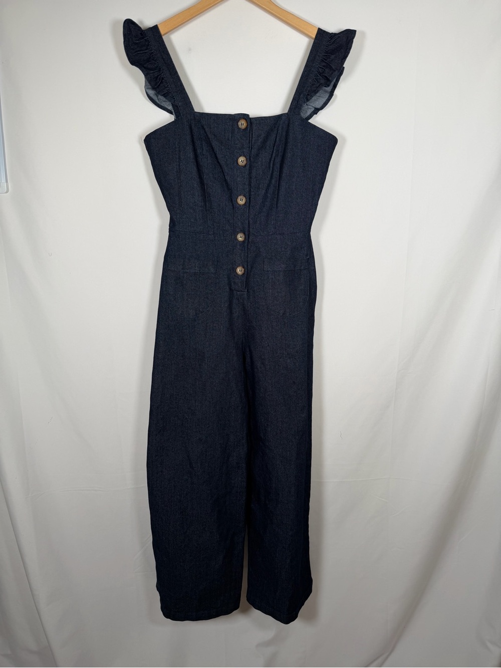 Gianni Bini Liam Ruffle‎ Crop Navy Denim Jumpsuit